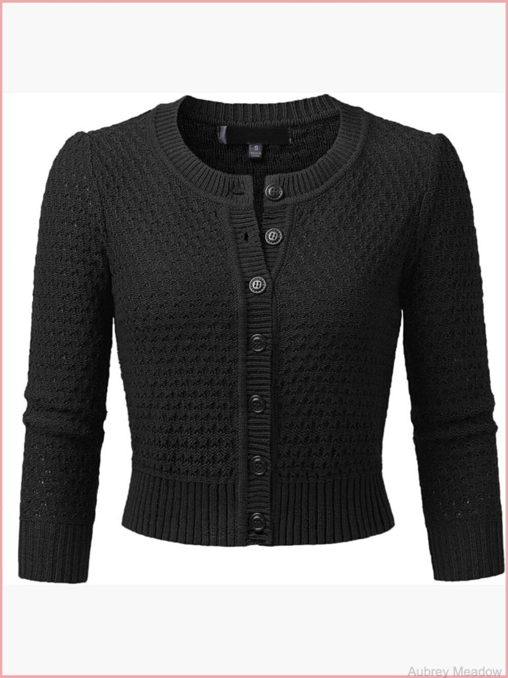 3/4 Sleeve Crew Neck Button Down Cotton Knit Cropped Cardigan Sweater